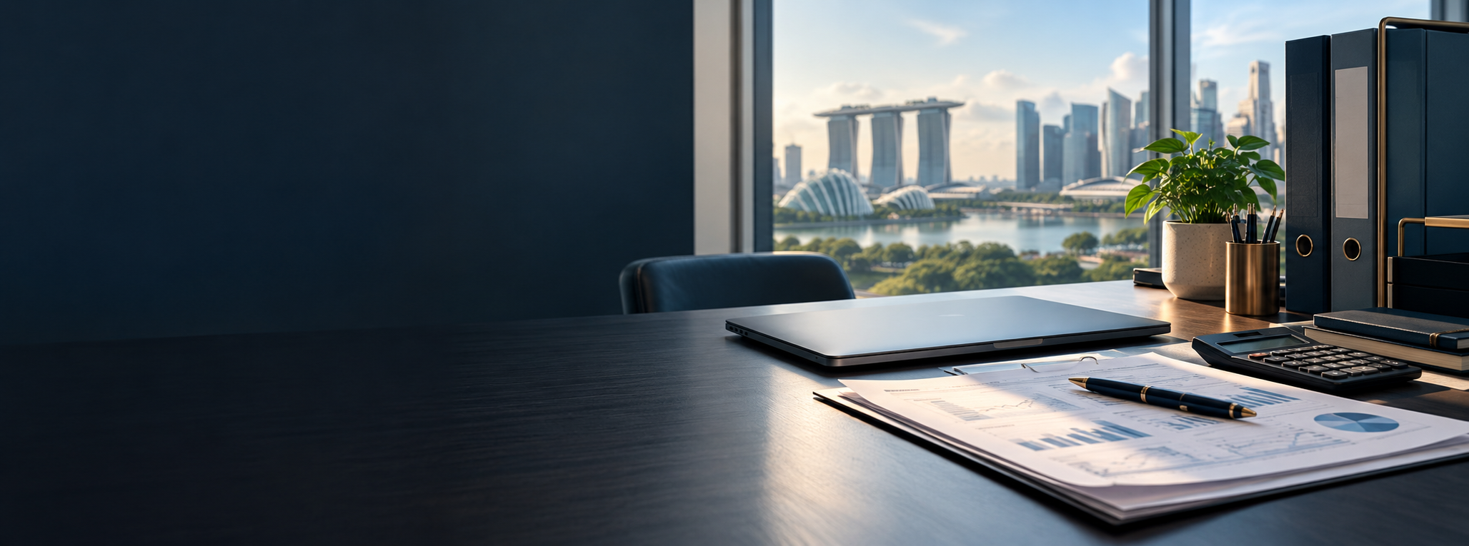 An organised small-business finance desk in a bright office